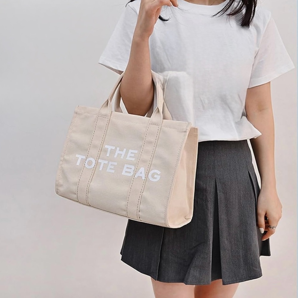 Fashionable Mini Canvas Crossbody Tote Zipper Bag, Beige